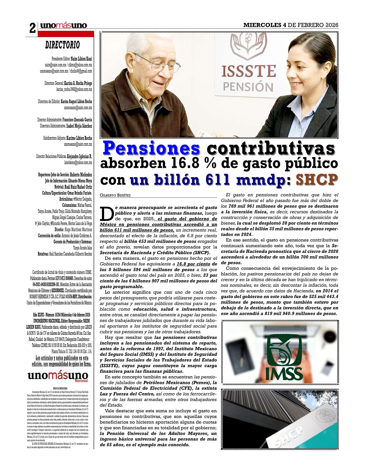 Pensiones contributivas absorben 16.8 % de gasto público con un billón ...
